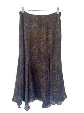 Chaps Olive Multi Paisley Circle Skirt 
size 8